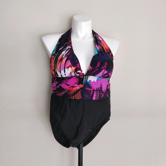 Aqua Green Multicolored Halter One Piece sz XL - Picture 2 of 8